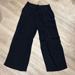 Women's Linen Black Wide-Leg Drawstring Pants